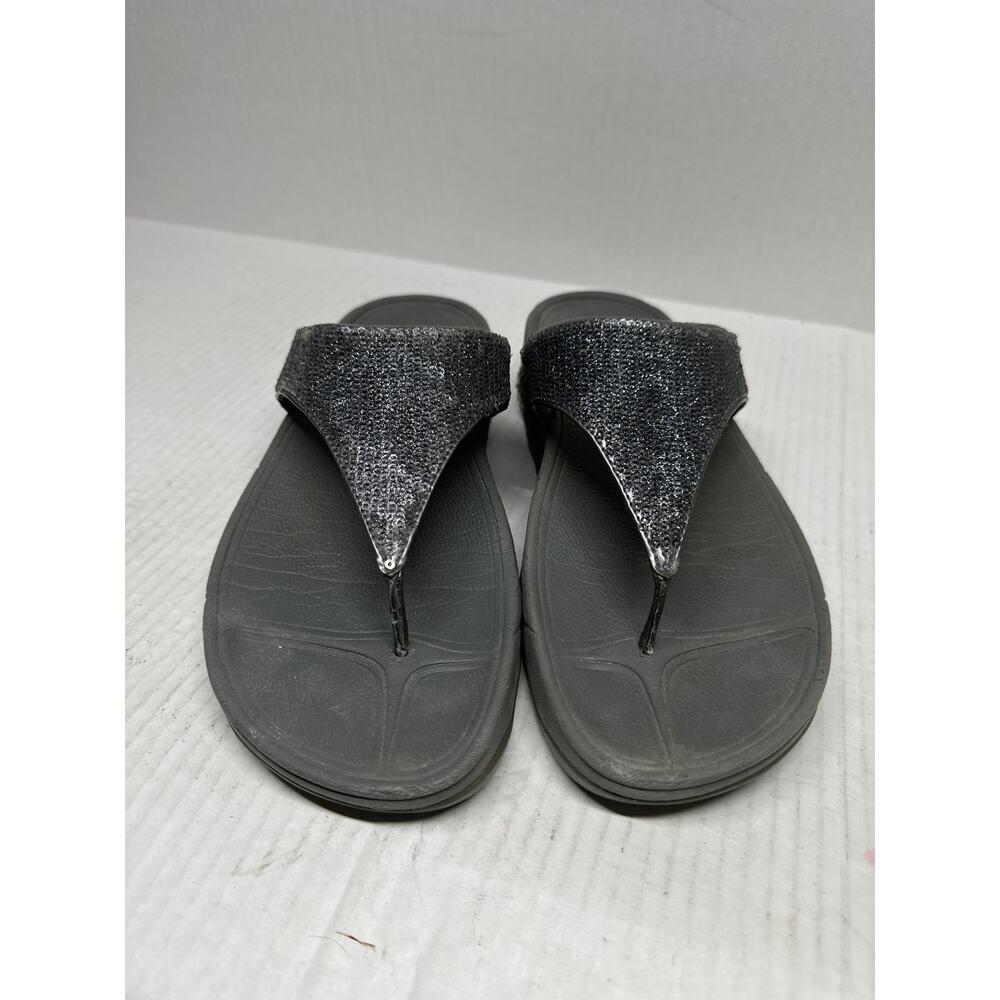 FitFlop Sandals Thongs Toe Post‎ Sequin Silver Pewter Platform Women’s Size 8